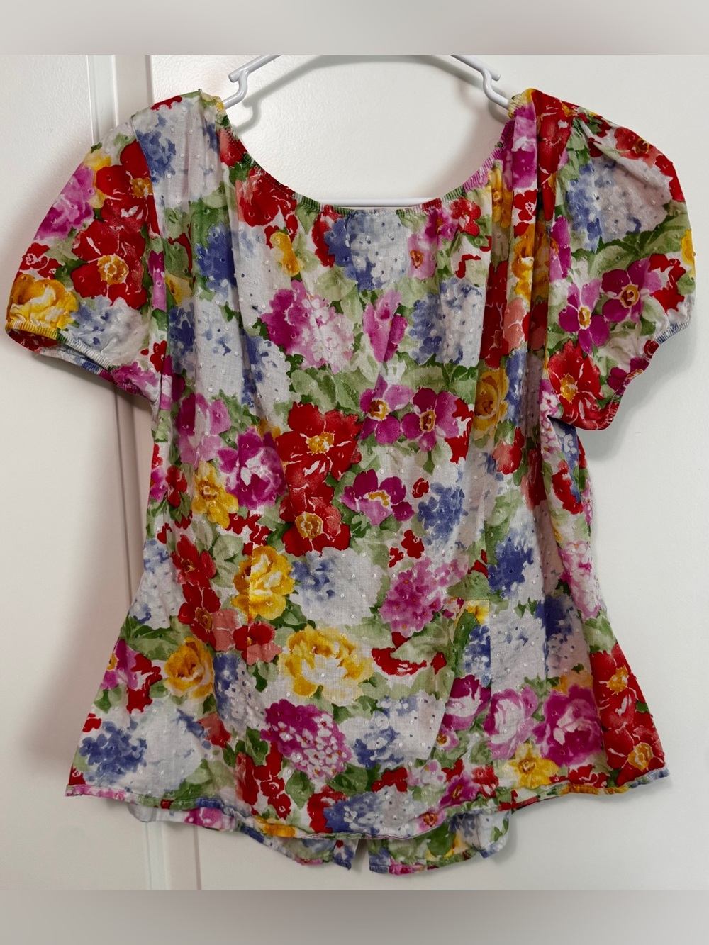 Harvé Benard Swiss Dot Blouse XL Watercolor Print Puff Sleeve Top - Picture 4 of 13